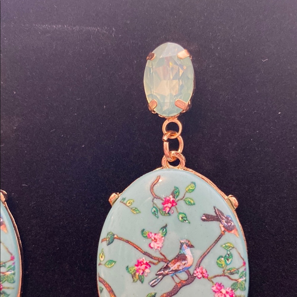 Green and Pink Floral Drop Earrings - Picture 3 of 5